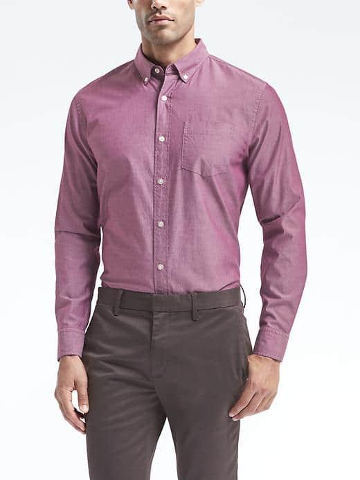 Banana Republic Mens Camden Fit Cotton Stretch Pinpoint Oxford Shirt - Dried Cherry