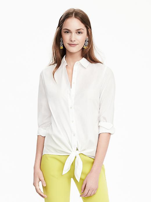 Banana Republic Tie Front Cotton Shirt Size M Petite - White