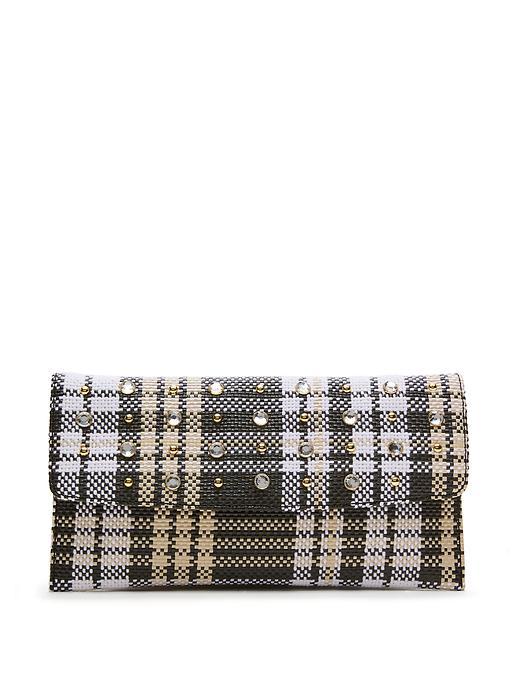 Banana Republic Jeweled Plaid Mixed Straw Clutch Size One Size - Black
