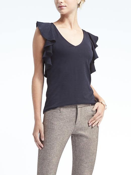 Banana Republic Womens Ruffle Crossback Tank - Navy