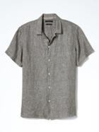 Banana Republic Mens Camden Fit Linen Cotton Short Sleeve Shirt - Green