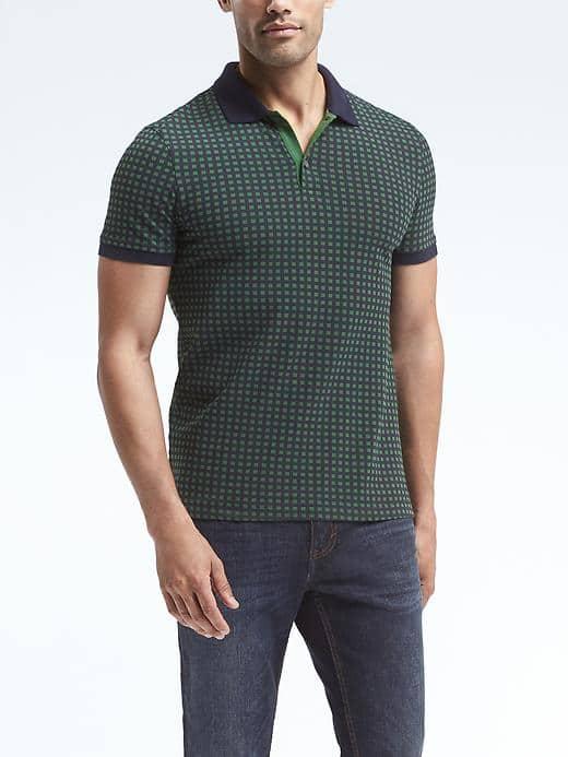 Banana Republic Mens Slim Pique Gingham Polo - Green
