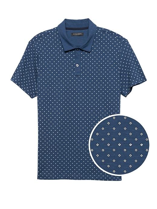 Banana Republic Mens Luxury-touch Diamond Print Polo Shirt Carribean Blue Size Xxs