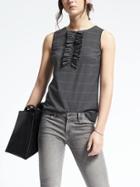 Banana Republic Womens Sleeveless Pleated Placket Tank - Medium Gray Heather