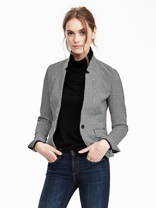 Banana Republic Puppytooth Blazer Size 0 Petite - Black And White