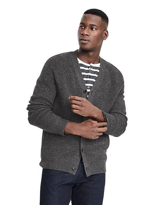 Banana Republic Mens Fashion Rib Merino Cardigan - Moonless Night