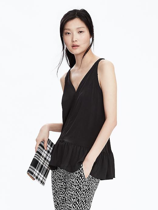 Banana Republic Womens Hi Lo Sleeveless Ruffle Top Size L - Black