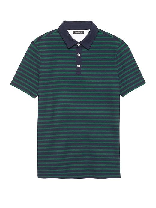 Banana Republic Mens Don';t-sweat-it Stripe Polo Shirt Preppy Navy & Pinegreen Size Xxl