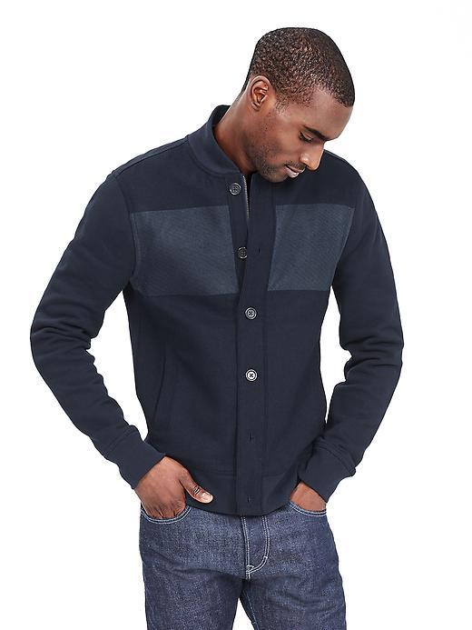 Banana Republic Mens Chest Stripe Baseball Jacket Size L Tall - Preppy Navy