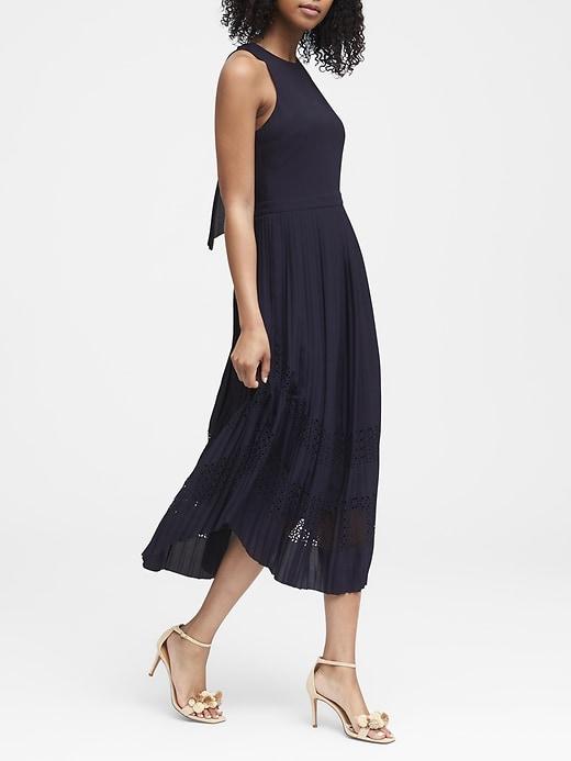 Banana Republic Womens Petite Laser-cut Curved-hem Midi Dress Navy Size 0