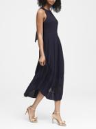 Banana Republic Womens Petite Laser-cut Curved-hem Midi Dress Navy Size 0