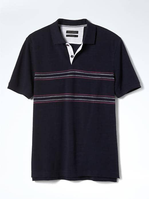 Banana Republic Mens Pique Stripe Polo - Navy