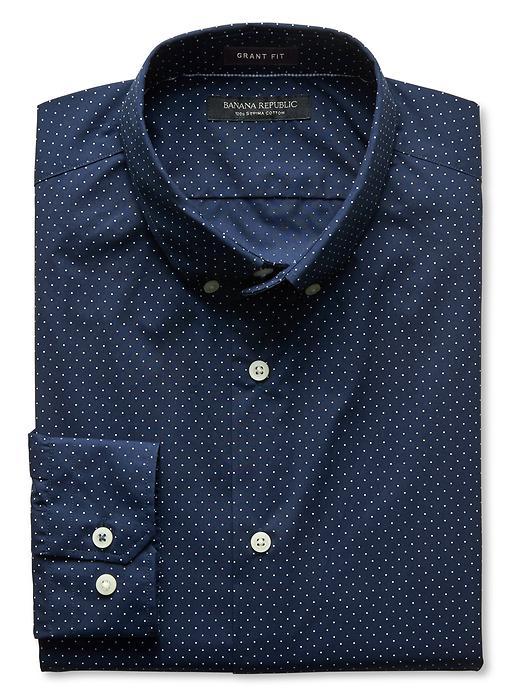 Banana Republic Mens Grant Fit Polka Dot 120s Supima Cotton Shirt Size L Tall - Preppy Navy
