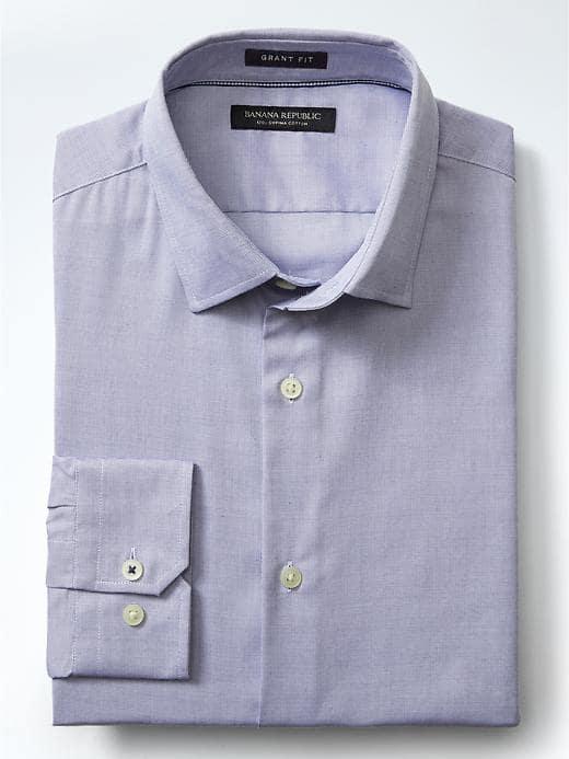 Banana Republic Mens Grant Fit Supima Cotton Basketweave Shirt - Blue Murano