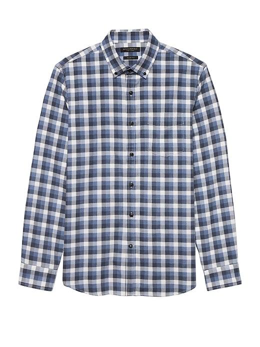 Banana Republic Mens Grant Slim-fit Luxe Flannel Plaid Shirt Light Blue Size M