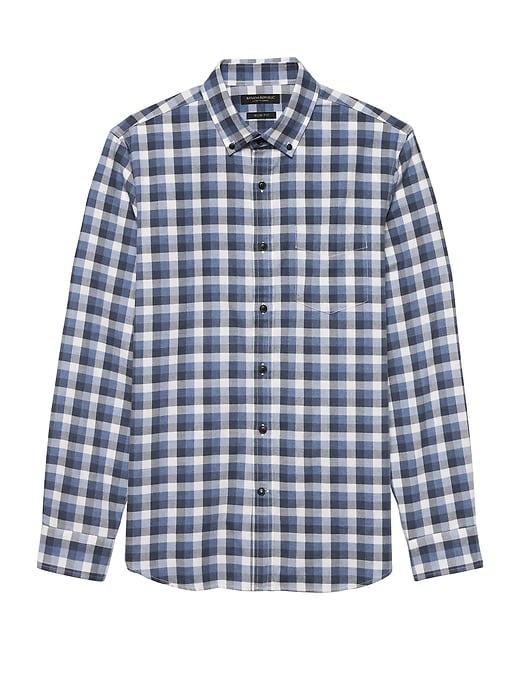 Banana Republic Mens Grant Slim-fit Luxe Flannel Plaid Shirt Light Blue Size M