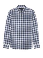 Banana Republic Mens Grant Slim-fit Luxe Flannel Plaid Shirt Light Blue Size M