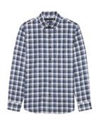 Banana Republic Mens Grant Slim-fit Luxe Flannel Plaid Shirt Light Blue Size M