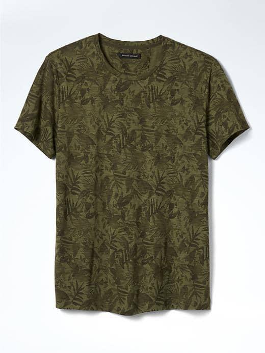 Banana Republic Mens Palm Print Crew Tee - Green