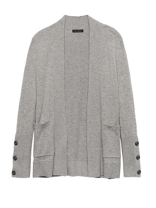 Banana Republic Womens Cotton-wool Blend Open Cardigan Sweater Heather Light Gray Size L