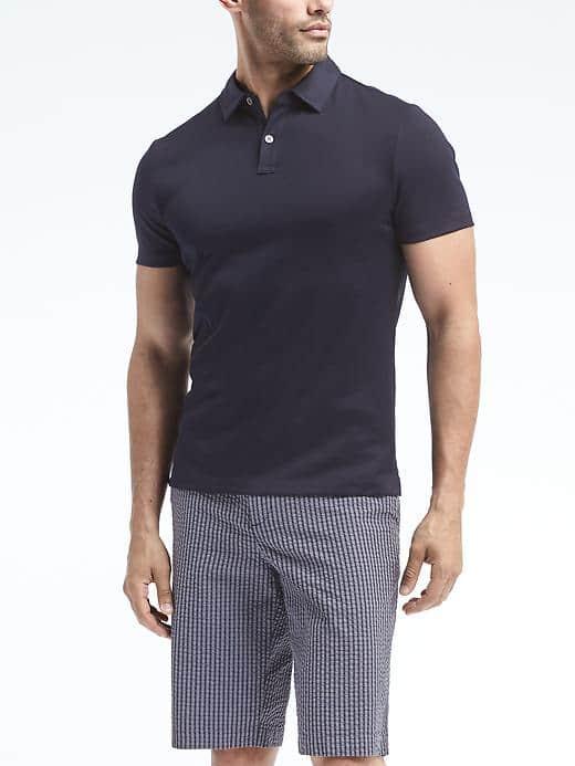 Banana Republic Mens Slim Luxury Touch Mix Texture Polo - Navy