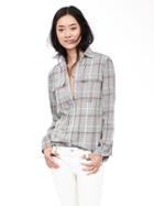 Banana Republic Womens Soft Wash Open Plaid Boyfriend Shirt Size L - Sidewalk Gray