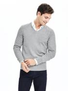 Banana Republic Mens Silk Cotton Cashmere Vee Sweater Pullover Size L Tall - Light Gray