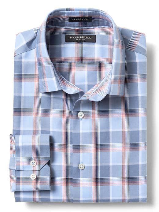 Banana Republic Mens Camden Fit Non Iron Multi Plaid Shirt - Cool Water