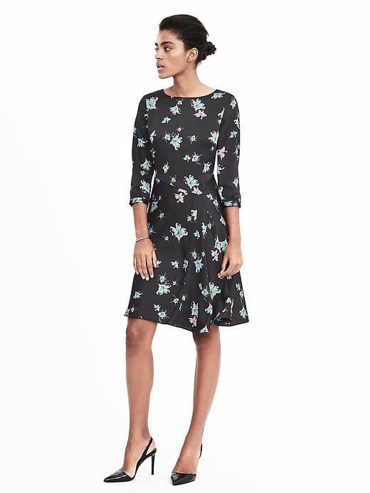 Banana Republic Womens Pieced Watercolor Floral Dress - Flint Grey