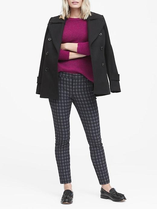 Banana Republic Womens Petite Sloan Skinny-fit Mini Check Ankle Pant Navy Blue Size 2