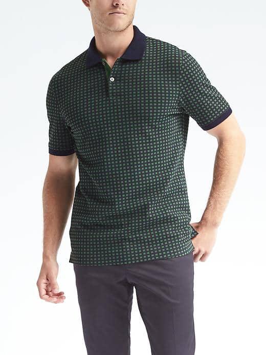 Banana Republic Mens Pique Gingham Polo - Green