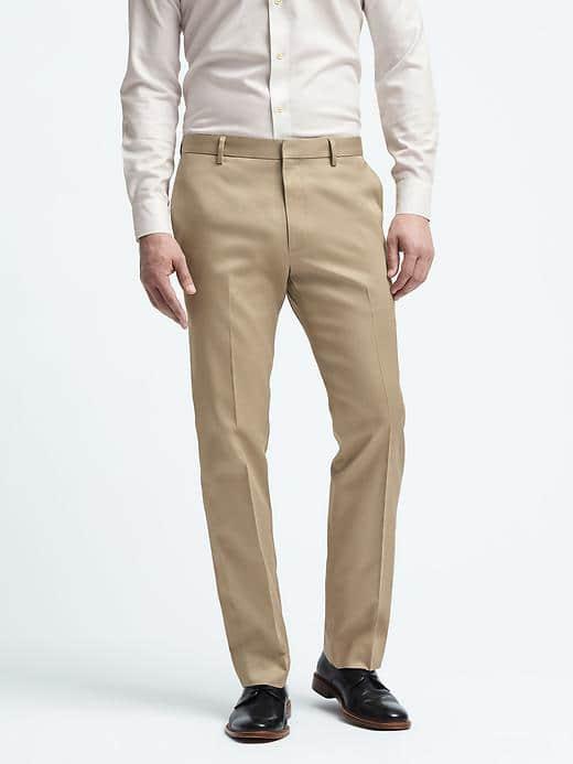 Banana Republic Mens Tailored Slim Non Iron Cotton Pant - Acorn