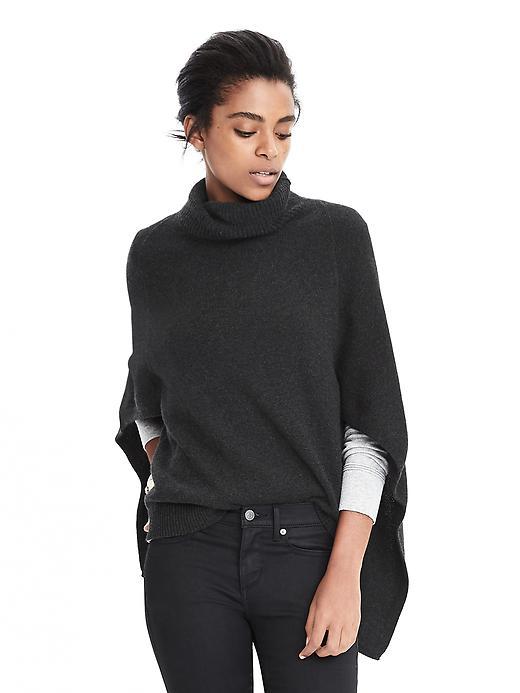 Banana Republic Womens Cashmere Turtleneck Poncho Size L - Dark Charcoal Gray