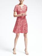 Banana Republic Womens Print Embroidered Trim Fit And Flare Dress - Red Multi