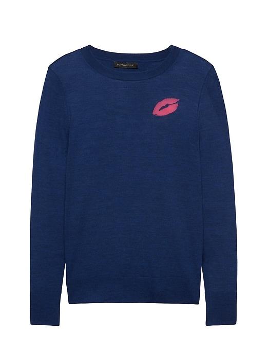 Banana Republic Womens Machine-washable Merino Intarsia Crew-neck Sweater Sapphire Blue Size L