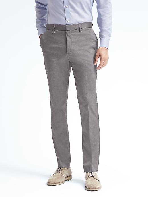 Banana Republic Mens Standard Solid Non Iron Stretch Cotton Pant - Gray