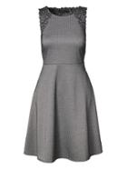 Banana Republic Womens Herringbone Embroidered Fit And Flare Dress - Black & White