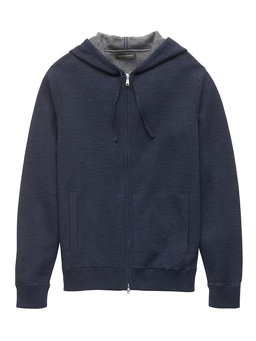 Banana Republic Mens Cotton Textured Full-zip Sweater Hoodie Navy Size M