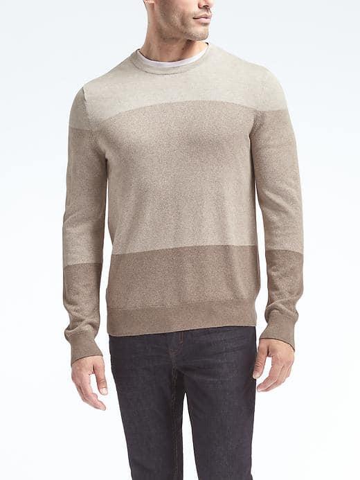 Banana Republic Mens Silk Cotton Cashmere Birdseye Pullover Crew - Caramel