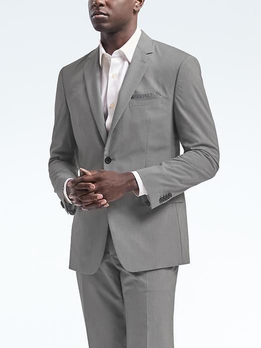 Banana Republic Mens Standard Gray Micro Stripe Wool Cotton Suit Jacket - Gray Sky