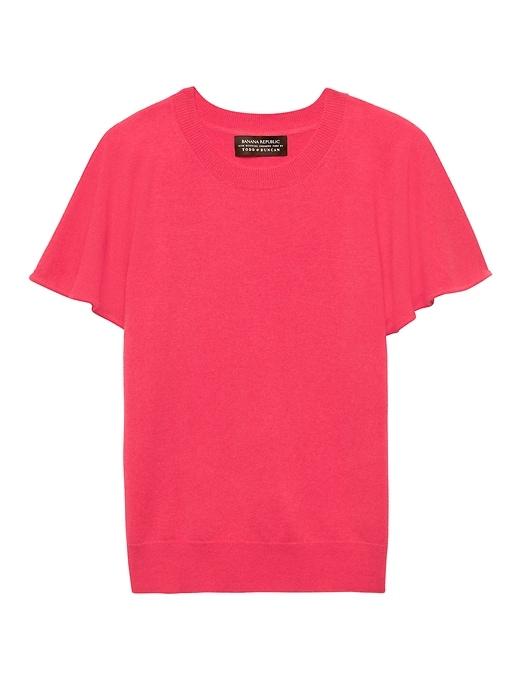 Banana Republic Womens Cashmere Flutter-sleeve Sweater Neon Coral Pink Size L