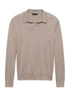 Banana Republic Mens Silk-cotton Cashmere Sweater Polo Shirt Cool Taupe Size Xxs