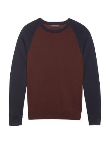 Banana Republic Mens Extra-fine Italian Merino Wool Raglan Sweater Wine Size S