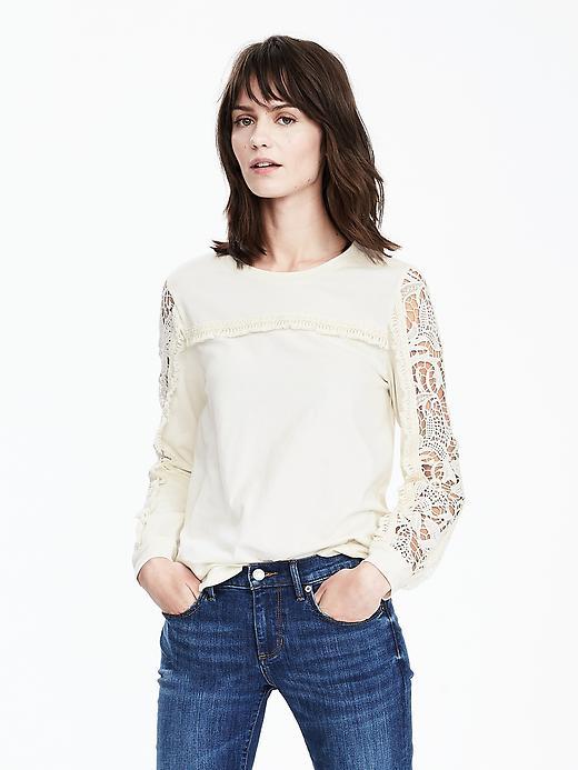 Banana Republic Womens Long Sleeve Fringe Top Size L - Cocoon