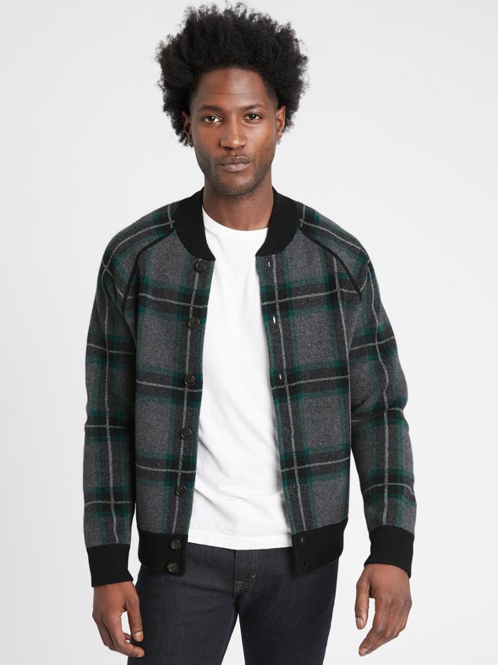 Plaid Bomber Sweater Jacket