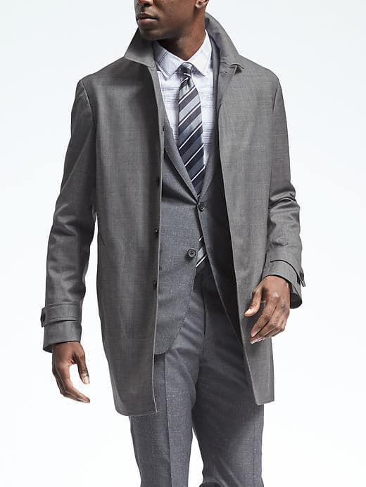 Banana Republic Mens Water Resistant Wool Mac Jacket - Gray Texture