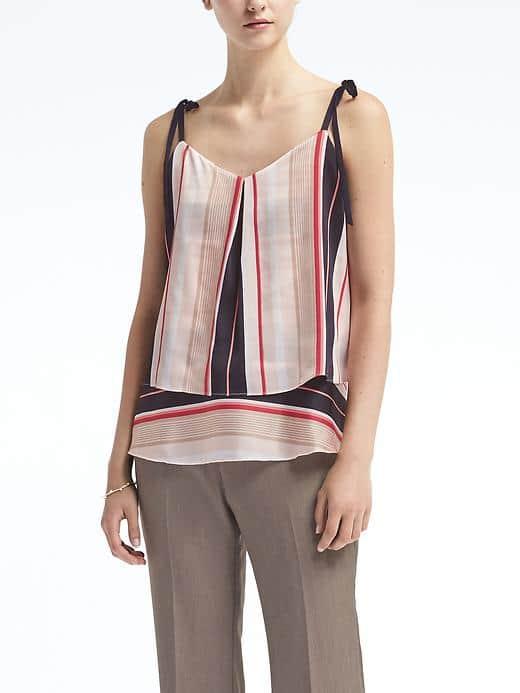 Banana Republic Womens Easy Care Stripe Shoulder Tie Top - Warm Stripe