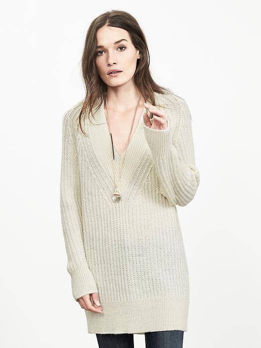 Banana Republic Womens Textured V Neck Sweater Tunic Size L - Cocoon