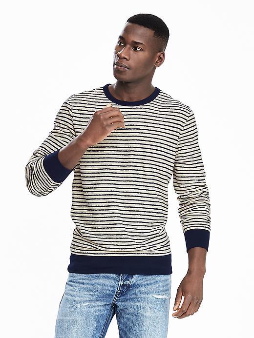Banana Republic Mens Stripe Terry Crew Pullover Size L Tall - Cream