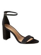 Banana Republic Womens Bare High Block-heel Glitter Sandal Black Suede With Black Glitter Size 5